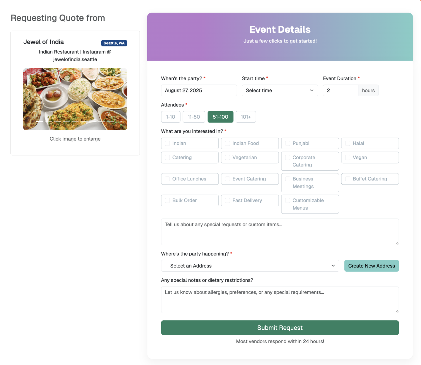PopUpMatch booking form interface